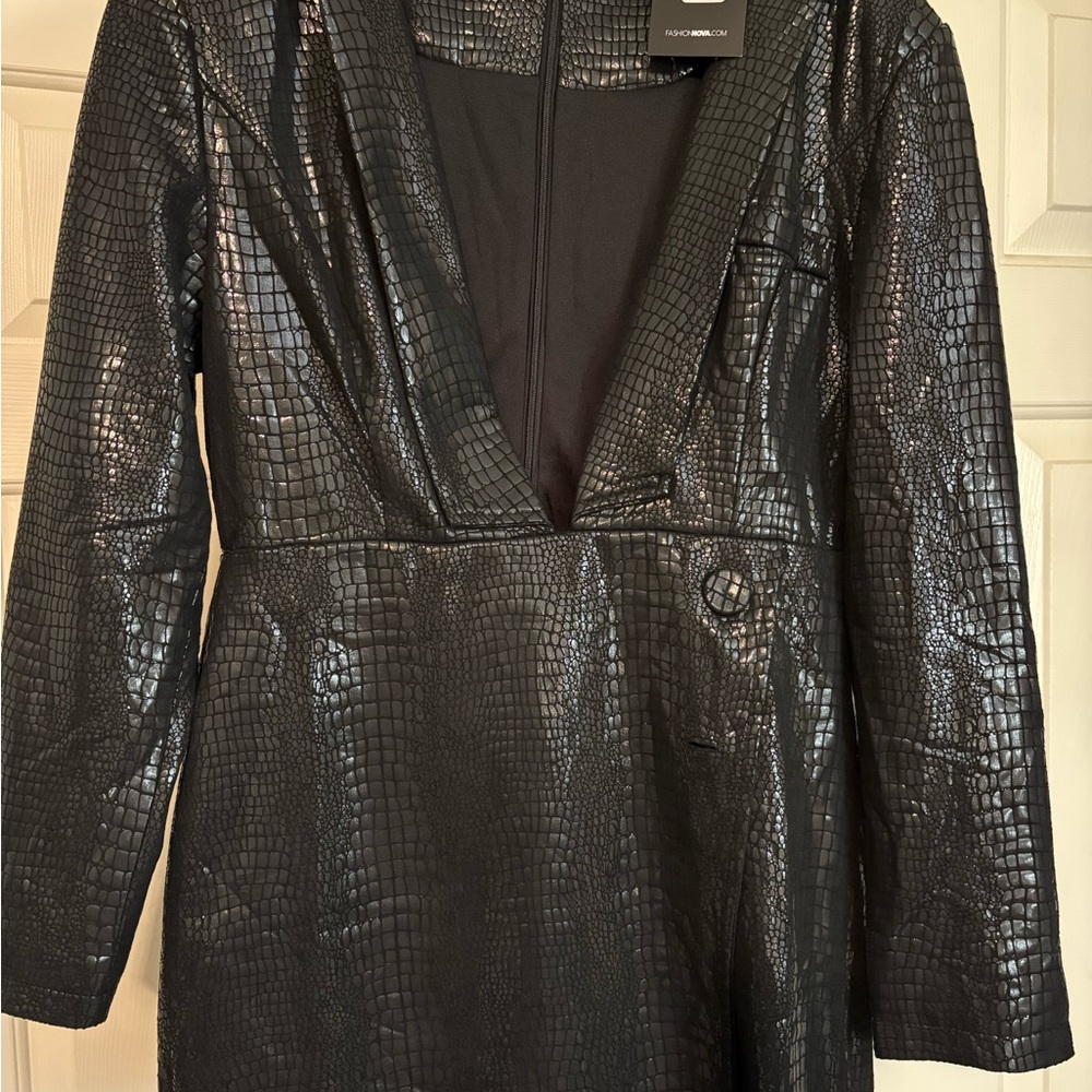 Fashion Nova Black Croc-Embossed Midi Dress